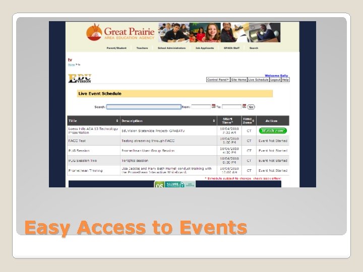 Easy Access to Events 