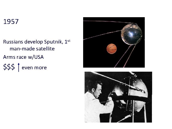 Surface Exploration 1957 Russians develop Sputnik, 1 st man-made satellite Arms race w/USA $$$