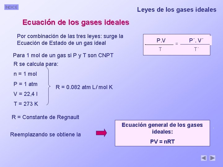 ÍNDICE Leyes de los gases ideales Ecuación de los gases ideales Por combinación de