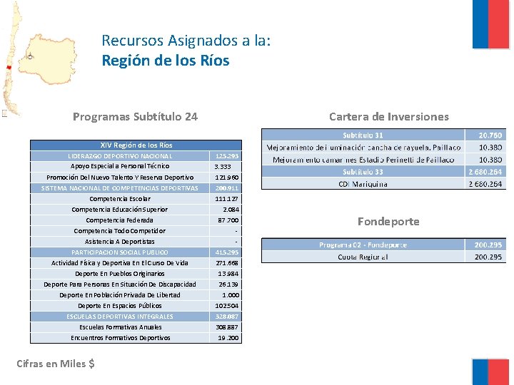 Recursos Asignados a la: Región de los Ríos Programas Subtítulo 24 Cartera de Inversiones