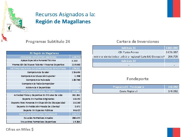 Recursos Asignados a la: Región de Magallanes Programas Subtítulo 24 Cartera de Inversiones XII