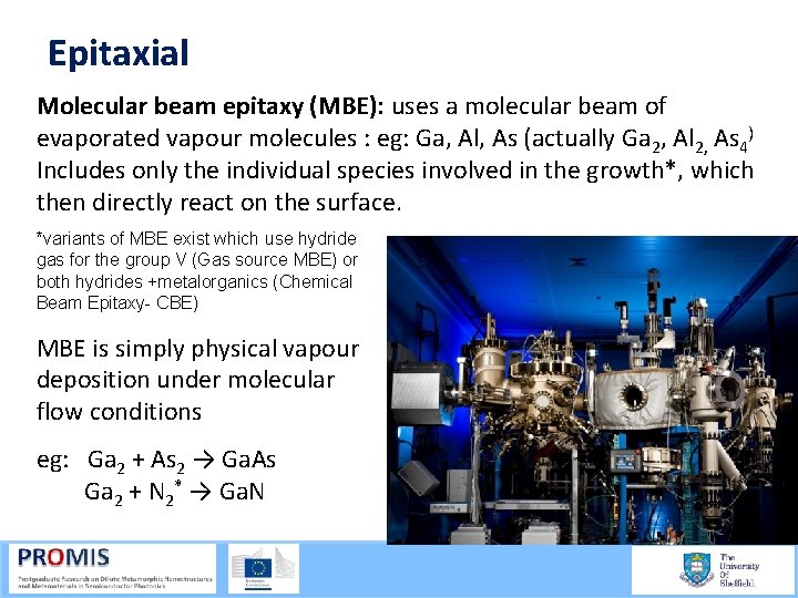 Epitaxial Molecular beam epitaxy (MBE): uses a molecular beam of evaporated vapour molecules :