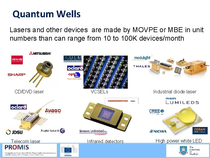 Quantum Wells Lasers and other devices are made by MOVPE or MBE in unit