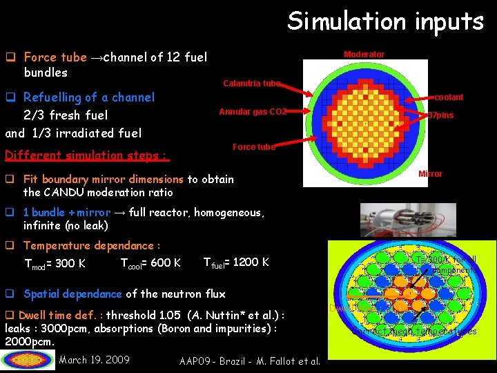 Simulation inputs A q Force tube →channel of 12 fuel bundles q Refuelling of