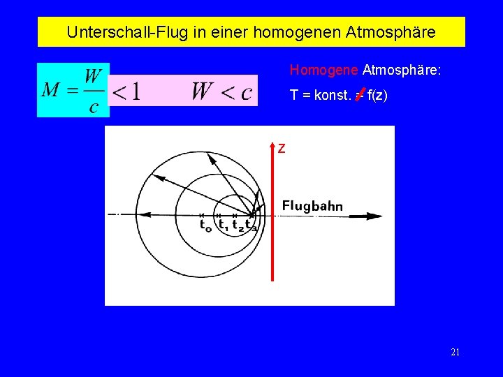 Unterschall-Flug in einer homogenen Atmosphäre Homogene Atmosphäre: T = konst. = f(z) z 21