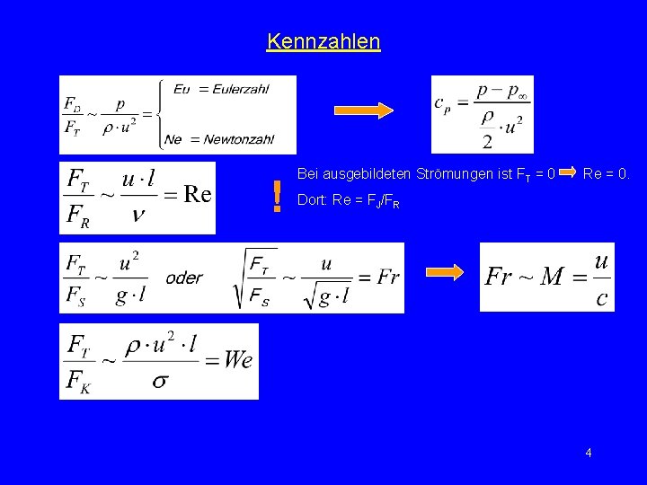 Kennzahlen ! Bei ausgebildeten Strömungen ist FT = 0 Re = 0. Dort: Re