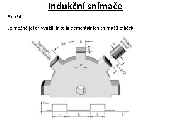 Indukční snímače Použití Je možné jejich využití jako inkrementálních snímačů otáček 