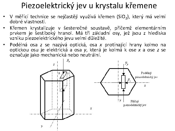 Piezoelektrický jev u krystalu křemene • V měřící technice se nejčastěji využívá křemen (Si.