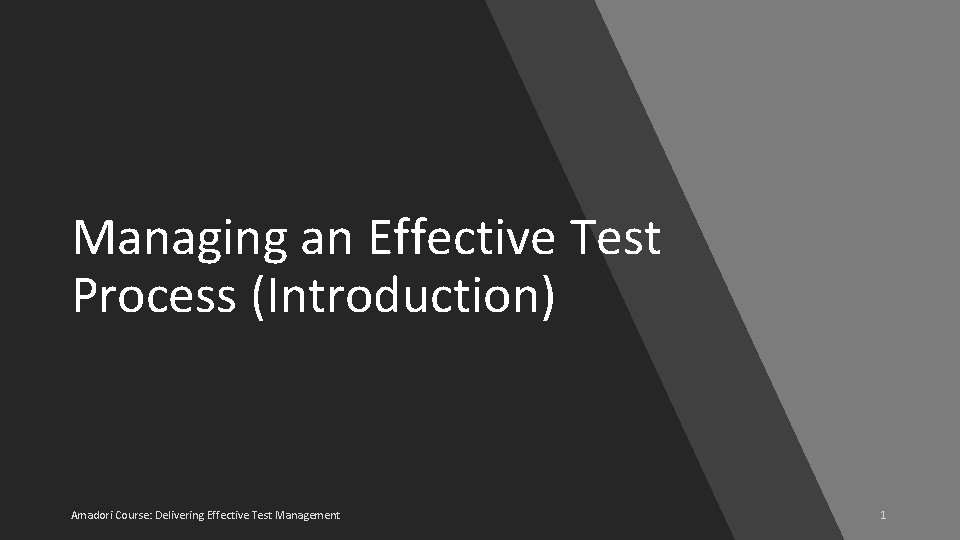 Managing an Effective Test Process (Introduction) Amadori Course: Delivering Effective Test Management 1 
