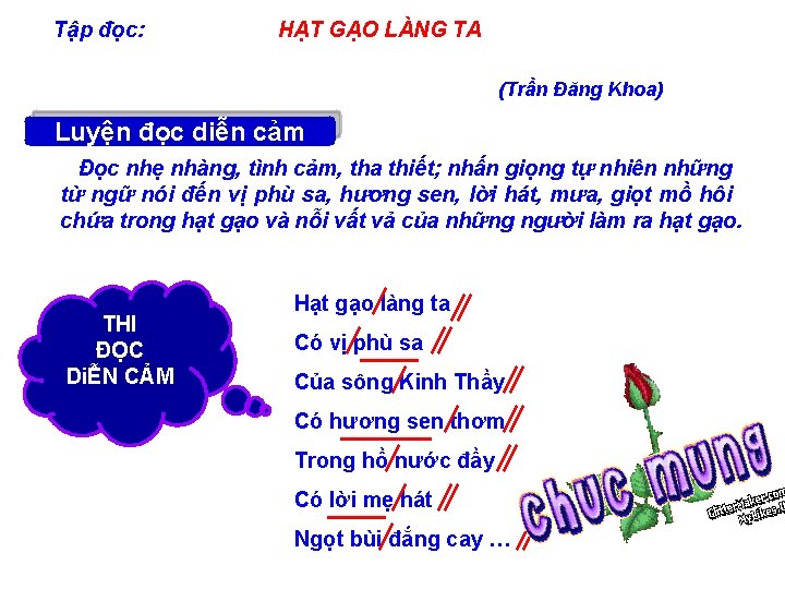 Tập đọc: HẠT GẠO LÀNG TA (Trần Đăng Khoa) Luyện đọc diễn cảm Đọc