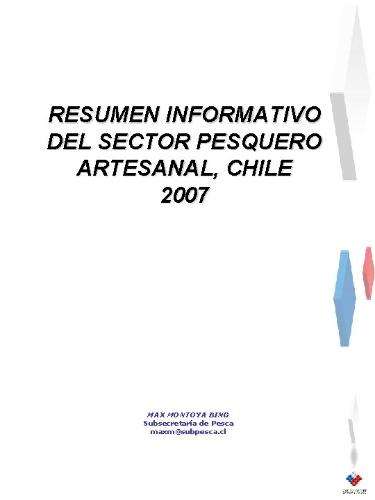 RESUMEN INFORMATIVO DEL SECTOR PESQUERO ARTESANAL, CHILE 2007 MAX MONTOYA BING Subsecretaría de Pesca
