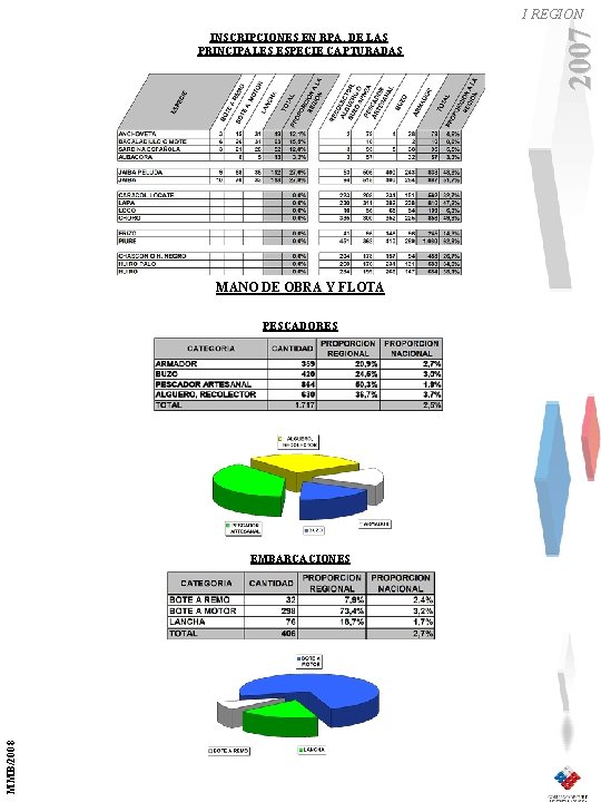 INSCRIPCIONES EN RPA, DE LAS PRINCIPALES ESPECIE CAPTURADAS MANO DE OBRA Y FLOTA PESCADORES