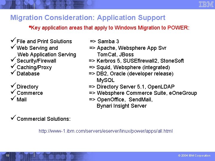 Migration Consideration: Application Support • Key application areas that apply to Windows Migration to