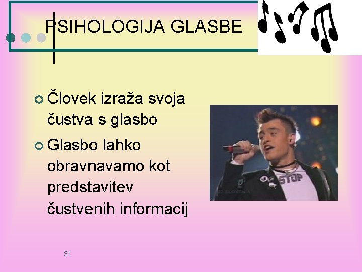 PSIHOLOGIJA GLASBE ¢ Človek izraža svoja čustva s glasbo ¢ Glasbo lahko obravnavamo kot PSIHOLOGIJA GLASBE ¢ Človek izraža svoja čustva s glasbo ¢ Glasbo lahko obravnavamo kot
