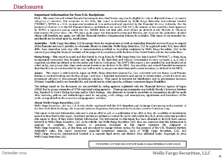 Disclosures December 2012 Wells Fargo Securities, LLC 28 