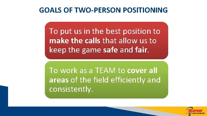 GOALS OF TWO-PERSON POSITIONING To put us in the best position to make the