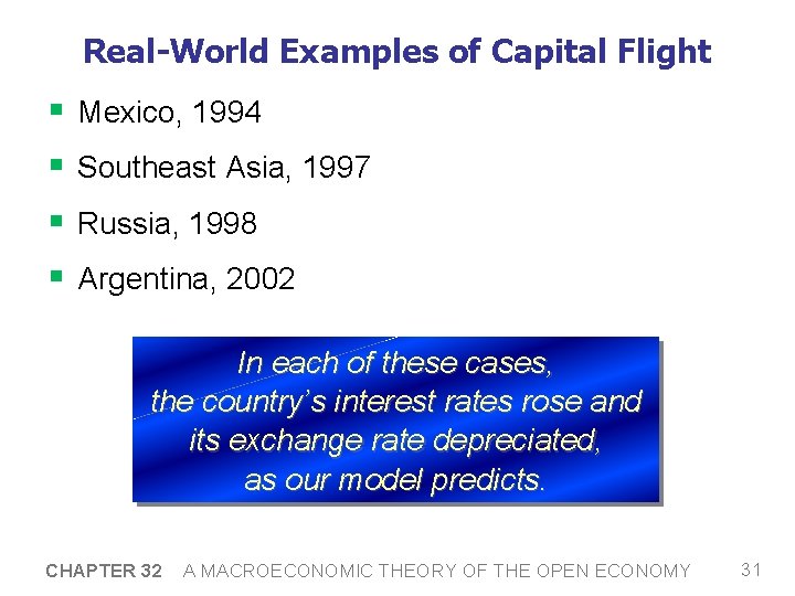 Real-World Examples of Capital Flight § § Mexico, 1994 Southeast Asia, 1997 Russia, 1998