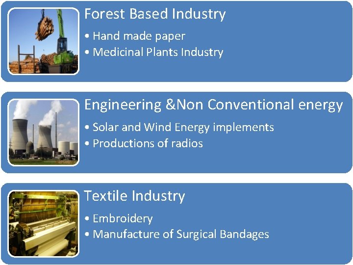 Forest Based Industry • Hand made paper • Medicinal Plants Industry Engineering &Non Conventional