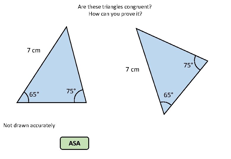 Are these triangles congruent? How can you prove it? 7 cm 75° 7 cm