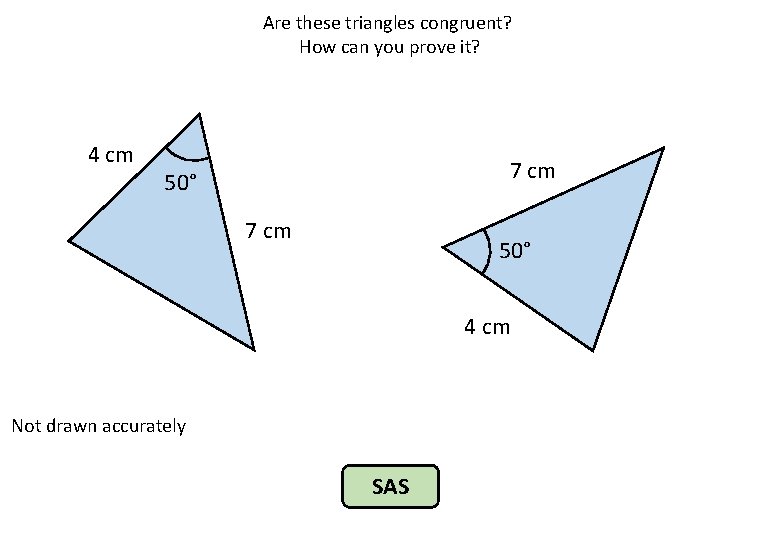 Are these triangles congruent? How can you prove it? 4 cm 7 cm 50°
