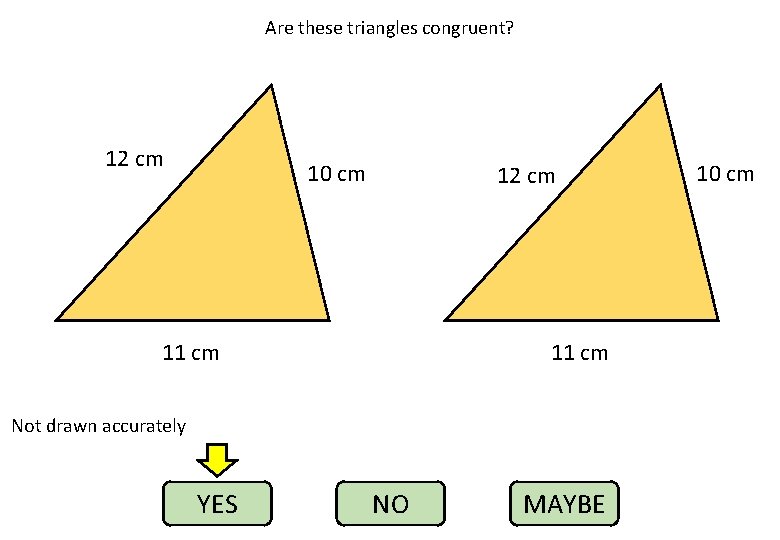 Are these triangles congruent? 12 cm 10 cm 12 cm 11 cm Not drawn