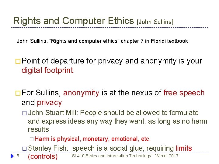 Rights and Computer Ethics [John Sullins] John Sullins, “Rights and computer ethics” chapter 7