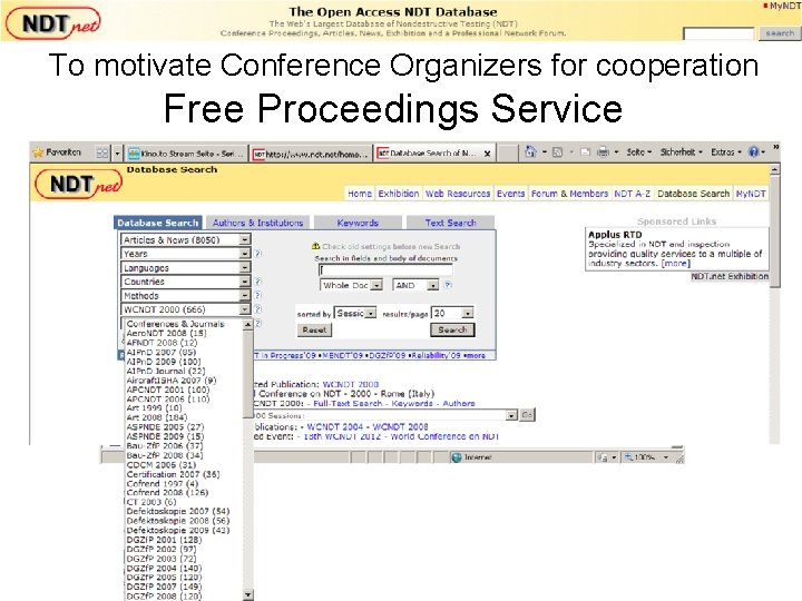 To motivate Conference Organizers for cooperation Free Proceedings Service To motivate Conference Organizers for cooperation Free Proceedings Service