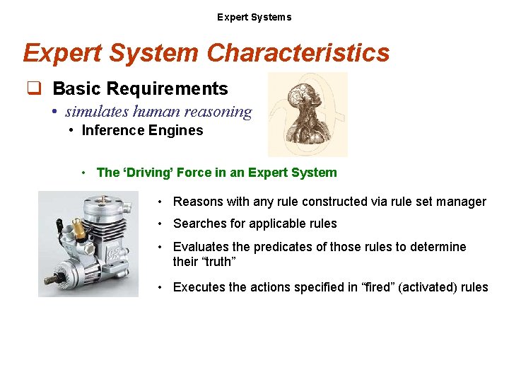 Expert Systems Expert System Characteristics q Basic Requirements • simulates human reasoning • Inference