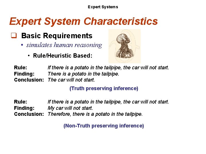 Expert Systems Expert System Characteristics q Basic Requirements • simulates human reasoning • Rule/Heuristic