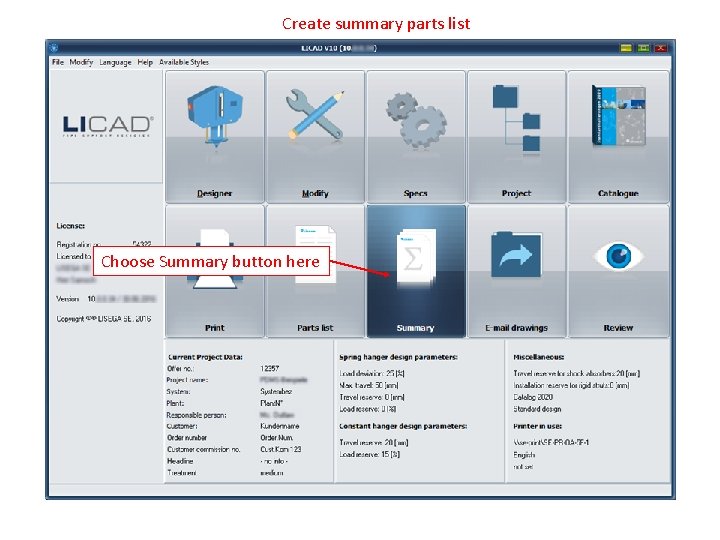 Create summary parts list Choose Summary button here 