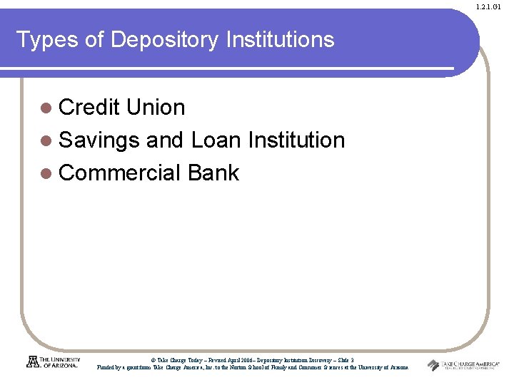 1. 2. 1. G 1 Types of Depository Institutions l Credit Union l Savings