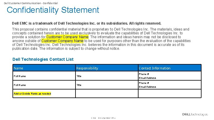 Dell Customer Communication - Confidentiality Statement Dell EMC is a trademark of Dell Technologies