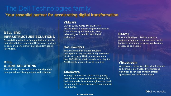 Dell Customer Communication - Confidential The Dell Technologies family Your essential partner for accelerating