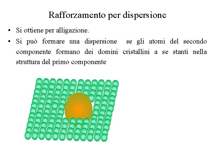 Rafforzamento per dispersione • Si ottiene per alligazione. • Si può formare una dispersione