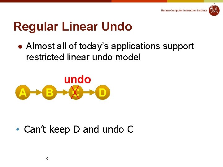 Regular Linear Undo l Almost all of today’s applications support restricted linear undo model