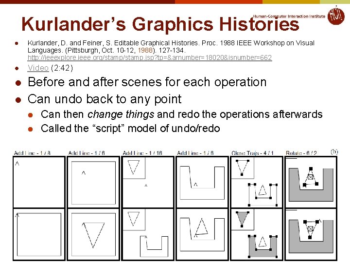 Kurlander’s Graphics Histories l Kurlander, D. and Feiner, S. Editable Graphical Histories. Proc. 1988