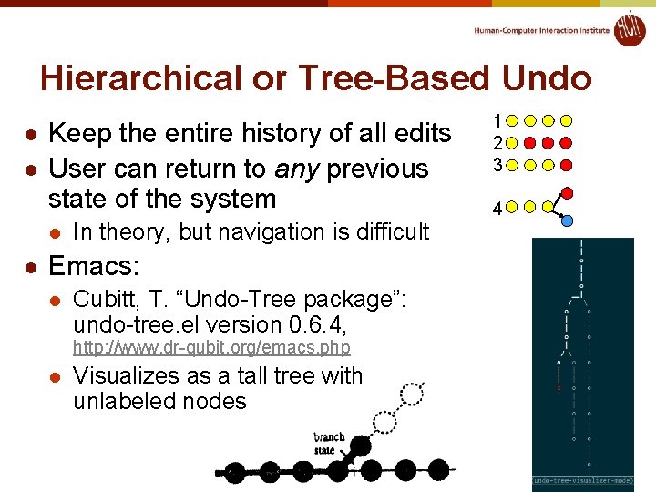 Hierarchical or Tree-Based Undo l l Keep the entire history of all edits User