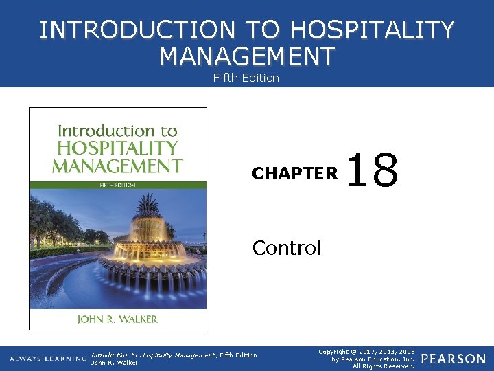 INTRODUCTION TO HOSPITALITY MANAGEMENT Fifth Edition CHAPTER 18 Control Introduction to Hospitality ICD-10 -CM/PCS