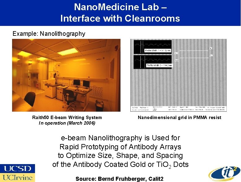 Nano. Medicine Lab – Interface with Cleanrooms Example: Nanolithography Raith 50 E-beam Writing System