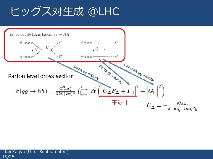 ヒッグス対生成 @LHC Sa me Parton level cross section gg Sa m he lici ty