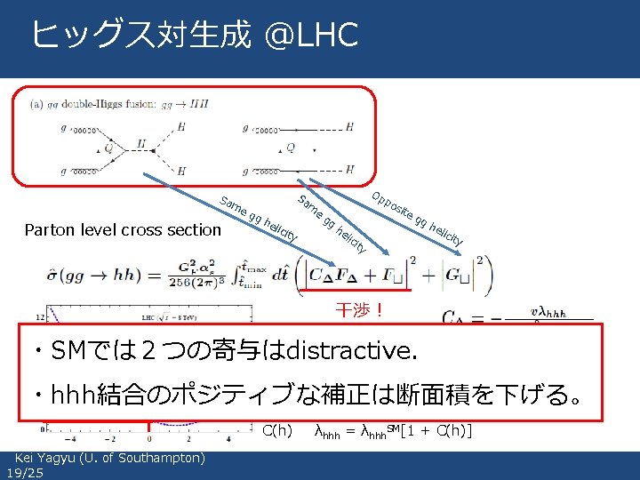 ヒッグス対生成 @LHC Sa me Parton level cross section gg Sa m he lici ty