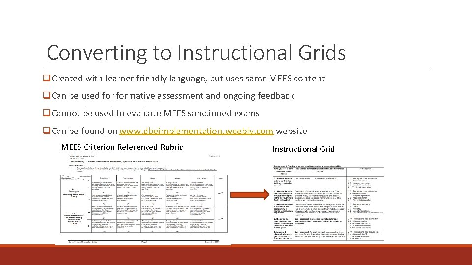 Converting to Instructional Grids q. Created with learner friendly language, but uses same MEES