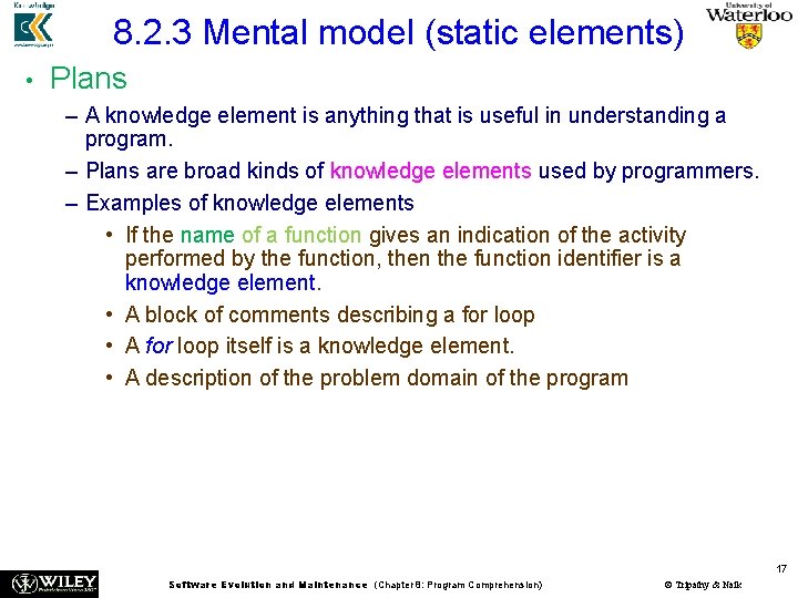 8. 2. 3 Mental model (static elements) • Plans – A knowledge element is