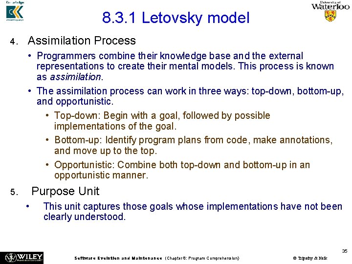 8. 3. 1 Letovsky model 4. Assimilation Process • Programmers combine their knowledge base