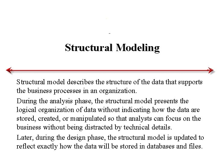 Structural Modeling Structural model describes the structure of the data that supports the business