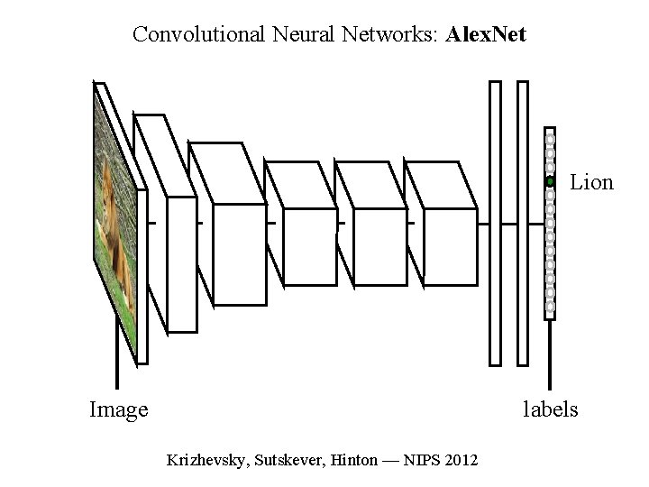 Convolutional Neural Networks: Alex. Net Lion Image labels Krizhevsky, Sutskever, Hinton — NIPS 2012