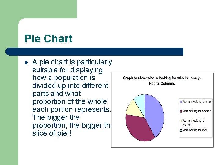 Pie Chart l A pie chart is particularly suitable for displaying how a population