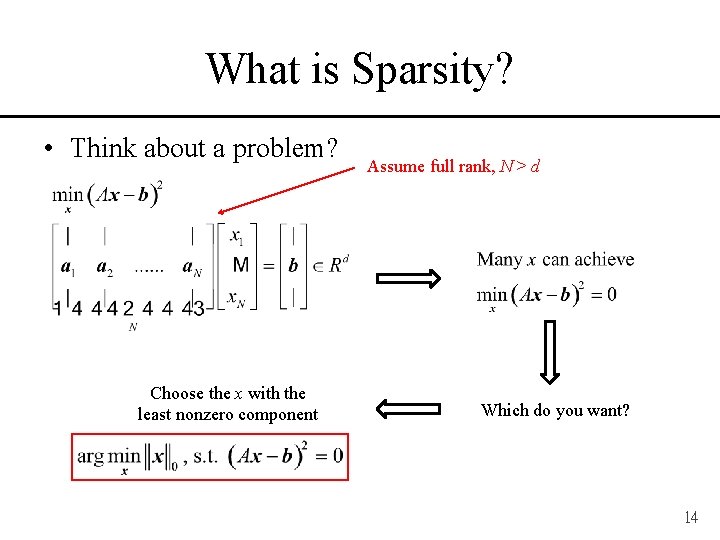 What is Sparsity? • Think about a problem? Choose the x with the least