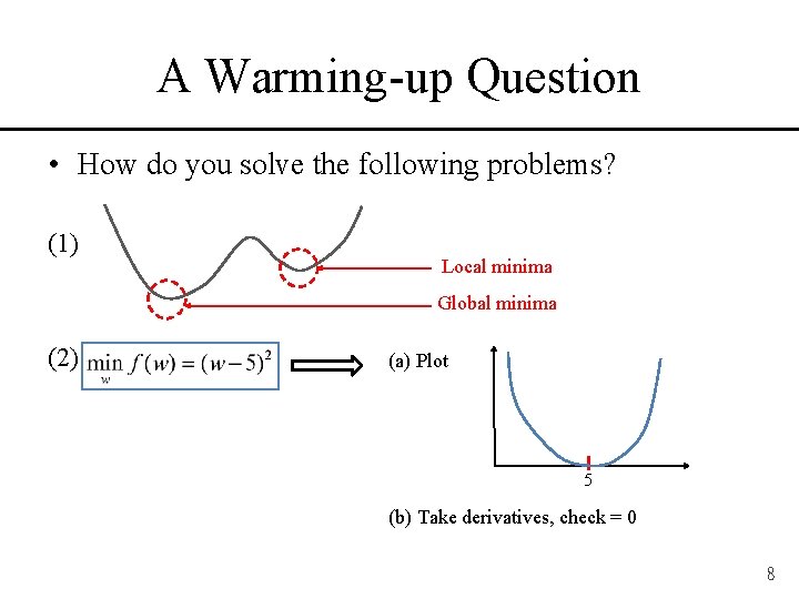 A Warming-up Question • How do you solve the following problems? (1) Local minima
