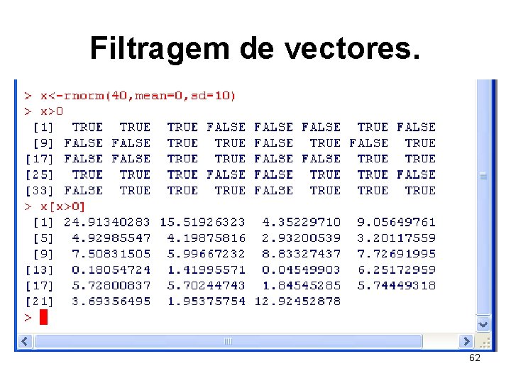 Filtragem de vectores. 62 